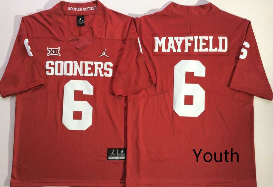 Youth Oklahoma Sooners 6 Baker Mayfield Red College Football Jersey